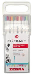 Zebra Filctoll készlet, nyomógombos, 0, 6 mm, ZEBRA "Clickart" 12 különböző pasztell szín