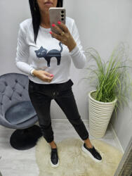 Norafashion Csinos fekete macskás hosszú ujjú felső (908715)