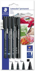 STAEDTLER Alkoholos marker készlet, vegyes, STAEDTLER "Lumocolor® 60" 4 különböző vonalvastagság, fekete