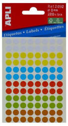 APLI Etikett, 8 mm, kör, kézzel írható, színes, APLI, vegyes színek, 288 etikett/csomag - toptoner