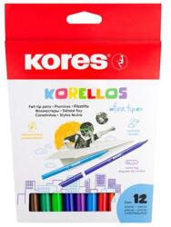 Kores Filctoll készlet, kimosható, KORES "Korellos", 12 különböző szín