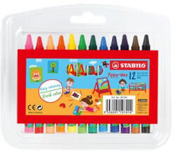 STABILO Zsírkréta, műanyag dobozban, STABILO "Yippy-wax", 12 különböző szín
