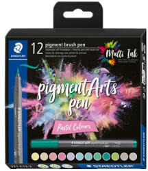 STAEDTLER Ecsetirón készlet, STAEDTLER "Pigment brush 371", 12 különböző pasztell szín - toptoner