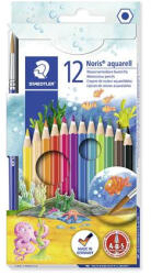 STAEDTLER Akvarell ceruza készlet, hatszögletű, ecsettel, STAEDTLER "Noris® aquarell 144 10", 12 különböző szín