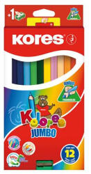 Kores Színes ceruza készlet, háromszögletű, vastag, KORES "Jumbo", 12 különböző szín