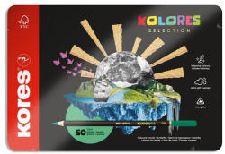 Kores Színes ceruza készlet, háromszögletű, fém doboz, KORES "Kolores Selection", 50 különböző szín