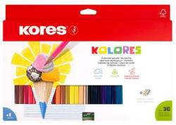 Kores Színes ceruza készlet, háromszögletű, KORES "Triangular", 36 különböző szín