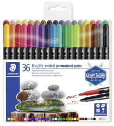 STAEDTLER Alkoholos marker készlet, 0, 5/3, 0 mm, kétvégű, STAEDTLER "3187", 36 különböző szín