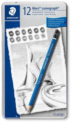 STAEDTLER Grafitceruza készlet, fém doboz, hatszögletű, STAEDTLER "Mars Lumograph 100", 12 különböző keménység