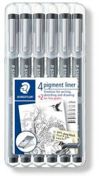 STAEDTLER Tusfilc készlet, STAEDTLER "Pigment Liner 308", fekete, 4+2 darab