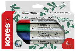 Kores Tábla- és flipchart marker készlet, kúpos, KORES "Eco K-Marker", 4 különböző szín