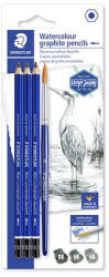 STAEDTLER Grafitceruza készlet, akvarell, ecsettel, hatszögletű, STAEDTLER "Mars Lumograph Aquarell 100A", 3 különböző keménység