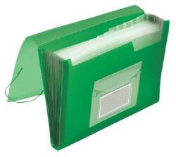 Q-CONNECT műanyag mappa, 330x240x30 mm, 13 rekesszel, a sarkain gumival, zöld (KF02480)