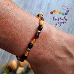 Kristály Jóga Shop Borostyán nugget ásvány karkötő ezüst hematittal