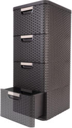 Keter Könyvespolc 4 Fiókkal Szekrény Fürdőszoba Komód Rattan Barna 4x14L (209906)