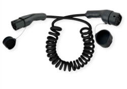 Roline EV Kábel, Elektromos autó töltő kábel, Type2, 1 fázisú, 7, 4 kW, spirál, 5m, fekete (19.08. 0035-4) (19.08.0035-4)