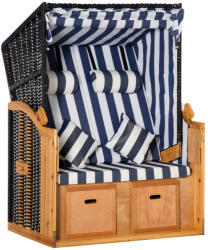 Osoam Kétszemélyes strandszék rattan heverő dönthető háttámlával kék-fehér 118x79x160 cm kerti kuckó csíkos strandfotel