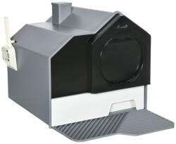 AOSOM SZÁLLÍTÁS SÉRÜLT! Macskaalomtálca macska WC fedett alomtálca szürke-fehér 1 szűrő, 1 alomkanál, kivehető macska toalett