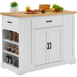 VEVOR Konyhasziget tárolóval 117x56x91 cm fehér-fa szín (BFBGDKYDCFBS8BJFXV0)