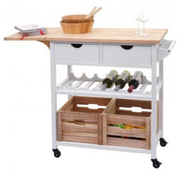 Wohnung Gurulós konyhai kocsi, tálaló kocsi 89x119x89 cm fenyőfa fehér és natúr fa színben
