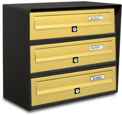 ALUBOX Társasházi postaláda 3 darabos beltéri és kültéri falra szerelhető antracit - bronz SLIM levélszekrény galvanizált festett acél