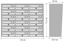 ALUBOX Társasházi postaláda 18 darabos beltéri és kültéri falra szerelhető szürke SLIM 6x3 levélszekrény galvanizált festett acél