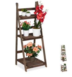 Relax Beltéri fa virágtartó állvány 3 különböző méretben, L méret 3 polcos sötétbarna színben
