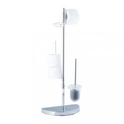 Relaxdays Modern WC kefe és WC papír tartó kis polccal, tartalék tekercs tartó króm. Állvány minden eleme 360? °-kal elforgatható