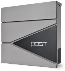 TEC Postaláda ezüst-fekete újságtartós levélszekrény 37x37x11 cm modern postaláda újságtartóval