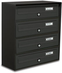 ALUBOX Társasházi postaláda 4 darabos beltéri és kültéri falra szerelhető antracit SLIM levélszekrény galvanizált festett acél