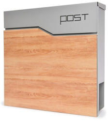 TEC Postaláda ezüst és fa hatású újságtartós levélszekrény 37x37x10, 5 cm modern postaláda újságtartóval
