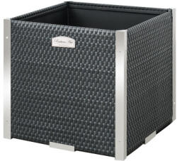 Rattan Polirattan virágtartó láda 46x46x46 cm antracit növénytartó kaspó rozsdamentes éllel