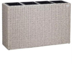Daube Polyrattan virágláda krém színben 95x27x60 cm 4 részes polirattan virágcserép