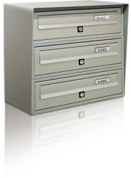 ALUBOX Társasházi postaláda 3 darabos beltéri és kültéri falra szerelhető szürke SLIM levélszekrény galvanizált festett acél