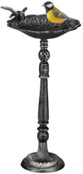 Relax Madáritató 40x18x20 cm álló antik öntössvas madárfürdető állványos tál kerti dekoráció fekete-ezüst