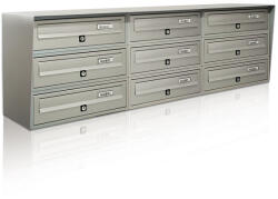 ALUBOX Társasházi postaláda 9 darabos beltéri és kültéri falra szerelhető szürke SLIM 3x3 levélszekrény galvanizált festett acél