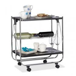 Relax Zsúrkocsi gurulós összecsukható fém szervizkocsi kosárral fekete színben