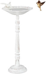 Relax Madáritató 40x20x18 cm álló antik öntössvas madárfürdető állványos tál kerti dekoráció fehér