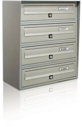 ALUBOX Társasházi postaláda 4 darabos beltéri és kültéri falra szerelhető szürke SLIM levélszekrény galvanizált festett acél