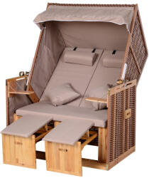 AOSOM SZÁLLÍTÁS SÉRÜLT! Kétszemélyes strandszék rattan heverő dönthető háttámlával barna 118x79x160 cm kerti kuckó strandfotel