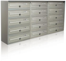 ALUBOX Társasházi postaláda 15 darabos beltéri és kültéri falra szerelhető szürke SLIM 5x3 levélszekrény galvanizált festett acél
