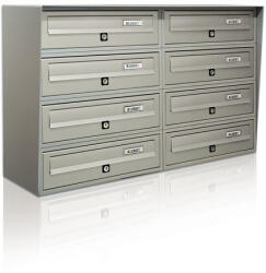 ALUBOX Társasházi postaláda 8 darabos beltéri és kültéri falra szerelhető szürke SLIM 4x2 levélszekrény galvanizált festett acél