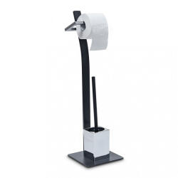 Relaxdays Modern WC kefe és WC papír tartó ívelt forma, acél antracit