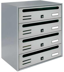 ALUBOX Társasházi postaláda 4 darabos beltéri és kültéri falra szerelhető szürke CUBO CR levélszekrény galvanizált festett acél