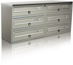 ALUBOX Társasházi postaláda 6 darabos beltéri és kültéri falra szerelhető szürke SLIM 3x2 levélszekrény galvanizált festett acél