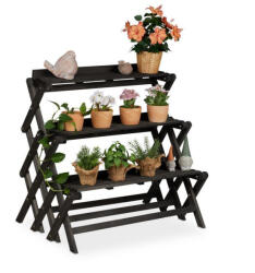 Relax Beltéri és kültéri összecsukható virágtartó állvány fekete színben