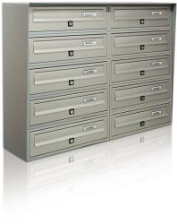 ALUBOX Társasházi postaláda 10 darabos beltéri és kültéri falra szerelhető szürke SLIM 5x2 levélszekrény galvanizált festett acél