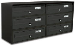 ALUBOX Társasházi postaláda 6 darabos beltéri és kültéri falra szerelhető antracit SLIM 3x2 levélszekrény galvanizált festett acél