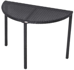 AOSOM Félkör asztal polyrattan fekete 100x50x74 cm