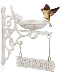 Relax Fali madáritató 27x13x23 cm "Welcome" feliratú falra rögzíthető madárfürdető tál kerti dekoráció fehér